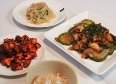 전복 된장 조림, 무나물 무침, 표고버섯 무침